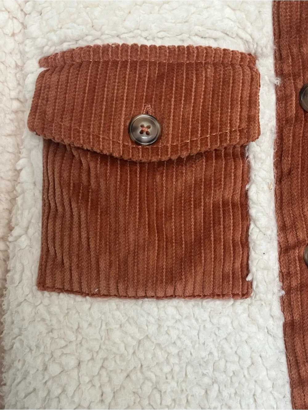 Carter's Cream Sherpa Puffer Jacket with Brown Corduroy Accents Girl’s S 6-7